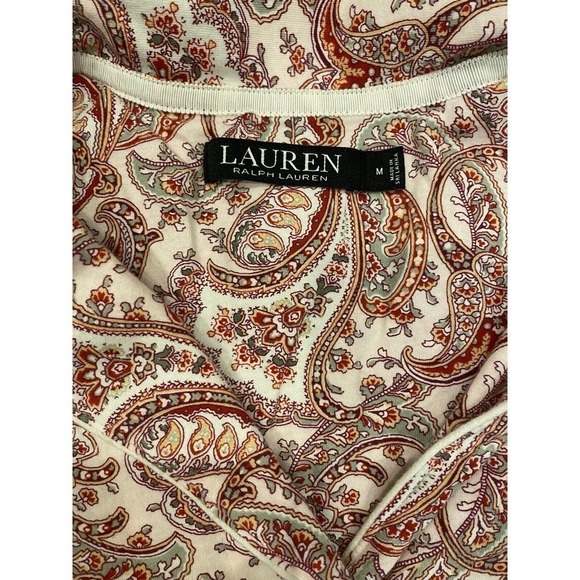 Ralph Lauren Cotton Gown Paisley Print Cream Red Green Women’s Medium Button - Picture 2 of 3